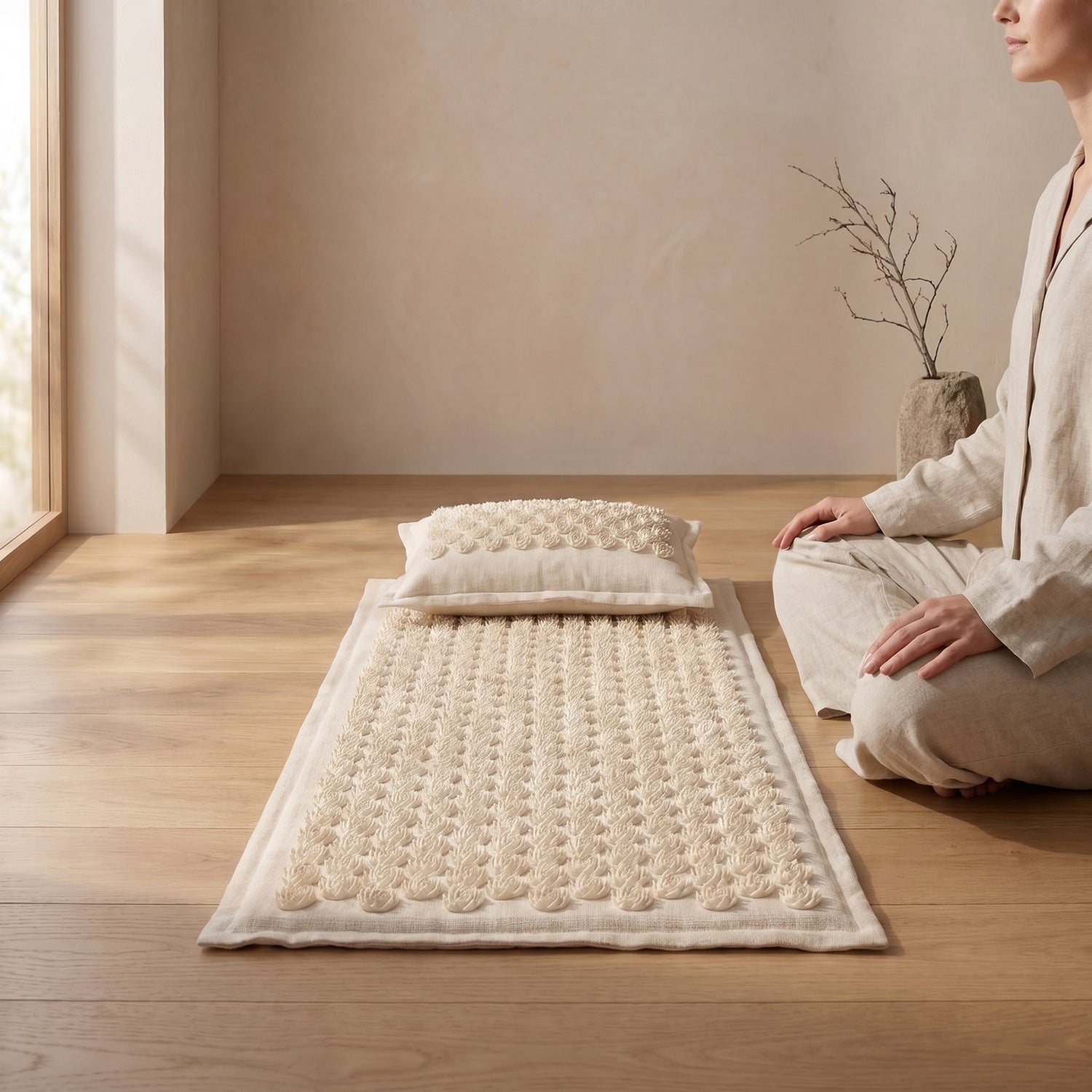 Restora mat and pillow laid out — daily ritual